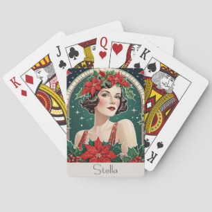 Weihnachts Art Deco Inspiriert Portrait Lady Retro Spielkarten