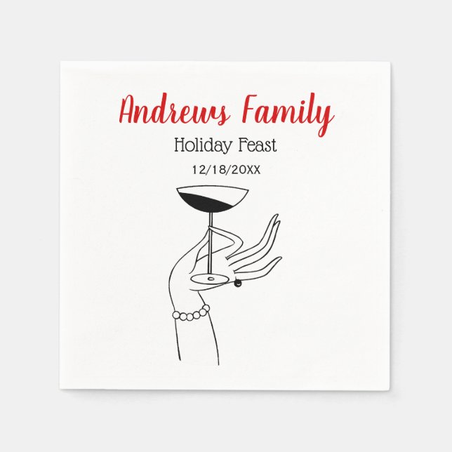 Weihnachts Art Deco Lady's Holding Champagne Glass Serviette (Vorderseite)