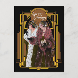 Weihnachts Art Deco Retro Ladys Postkarte