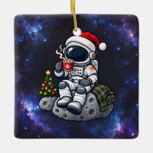Weihnachts-Astronaut genießt lunare Kakao Keramikornament