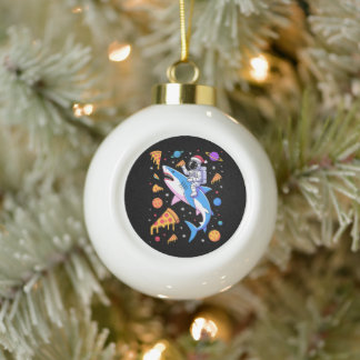Weihnachts-Astronaut-Hai-Pizza-Weltraum-Planeten-W Keramik Kugel-Ornament