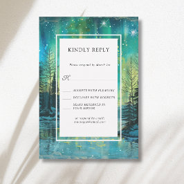 Weihnachts-Aurora-Waldsee-Hochzeitsnacht Himmel RSVP Karte