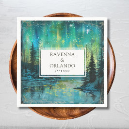 Weihnachts-Aurora-Waldsee-Nachthimmel-Hochzeit Serviette