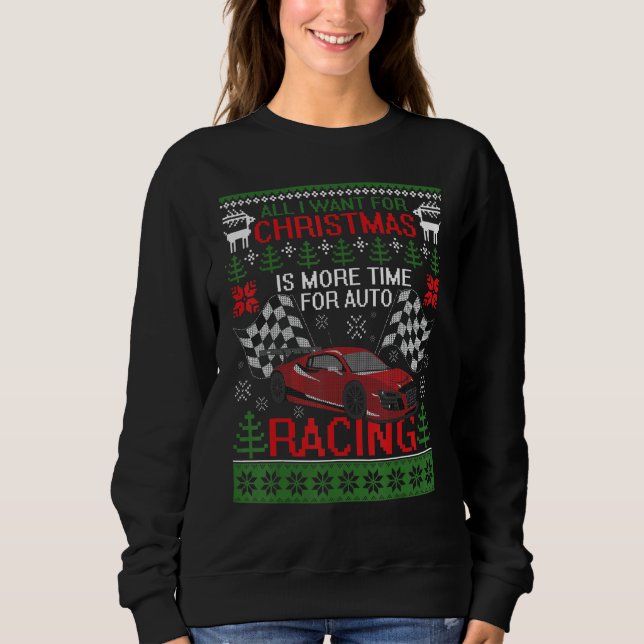 Weihnachts Auto Racing Funny Ugly Xmas Sweater Sweatshirt (Vorderseite)