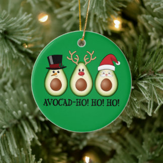 Weihnachts Avocado Frosty, Rudolph und Santa Keramik Ornament
