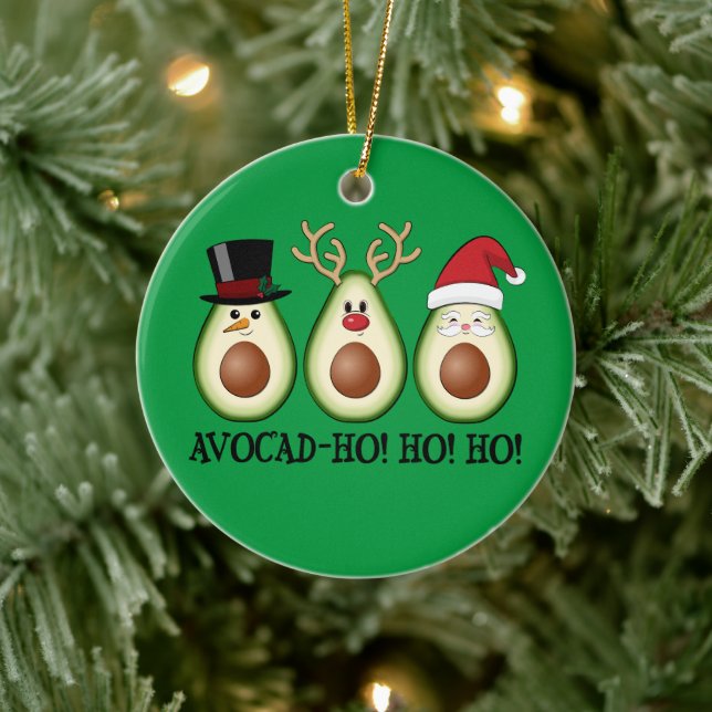 Weihnachts Avocado Frosty, Rudolph und Santa Keramik Ornament (Baum)