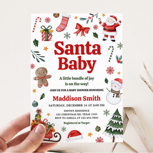 Weihnachts-Baby-Babydusche Einladung (Christmas Santa Baby Baby Shower Invitation)