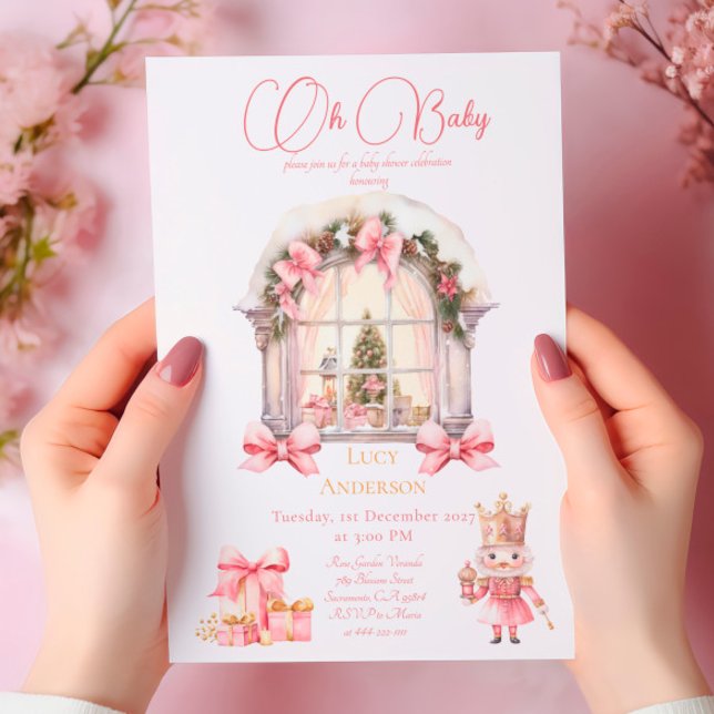 Weihnachts-Baby-Dusche: Rosa Nutcracker Wasserfarb Einladung (Von Creator hochgeladen)