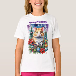 Weihnachts-Baby-Hamster Lila Nacht & Dekorationen T-Shirt