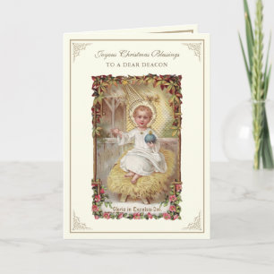 Weihnachts-Baby-Jesus-Poinsettien-Diakon Feiertagskarte