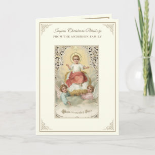 Weihnachts-Baby-Jesus Poinsettien Rosenkranz Feiertagskarte