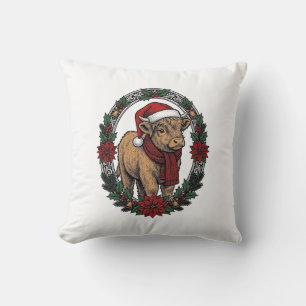 Weihnachts-Baby-Kalb-Vintage-Stich-Holiday-Shirt Kissen