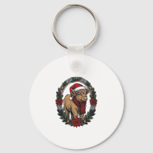 Weihnachts-Baby-Kalb-Vintage-Stich-Holiday-Shirt Schlüsselanhänger