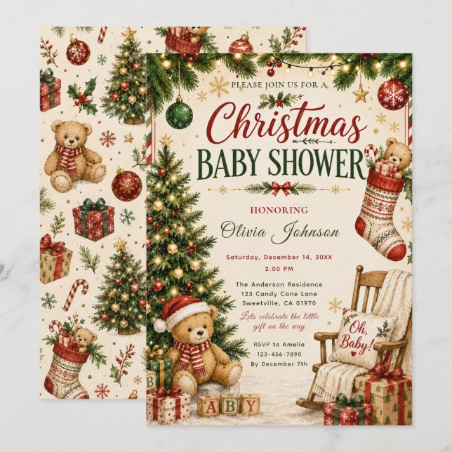 Weihnachts-Baby-Party Einladung (Vorne/Hinten)