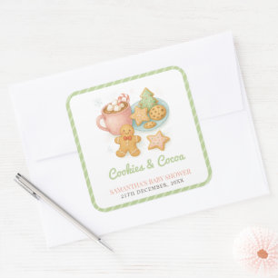 Weihnachts-Baby-Party mit Keksen und Kakao Quadratischer Aufkleber