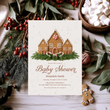 Weihnachts-Baby-Shower-Einladung | Lebkuchenhäusch