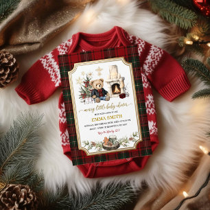 Weihnachts-Baby-Shower-Einladung Teddybär Feuer Einladung