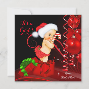 Weihnachts-Baby-Shower Mädchen Rot Schwarz Blond Einladung