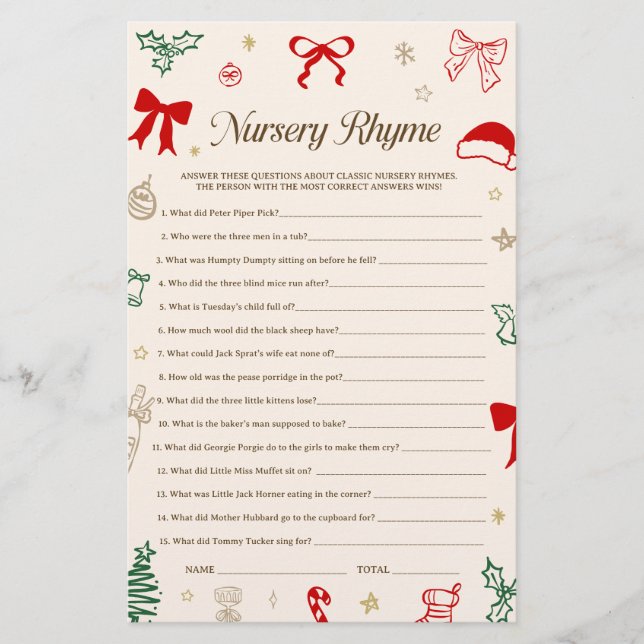 Weihnachts-Baby-Shower-Nursery-Rhyme-Quiz-Baby-Spi (Vorderseite)