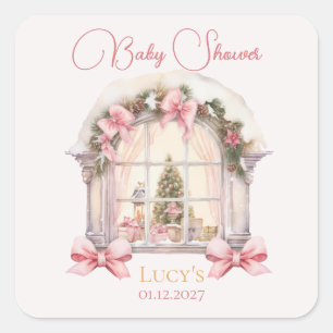 Weihnachts-Baby-Shower Rosa Nussknacker Aquarell Quadratischer Aufkleber
