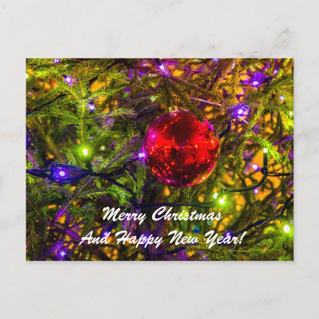 Weihnachts-Ball Red Spruce Feiertagspostkarte (Vorderseite)