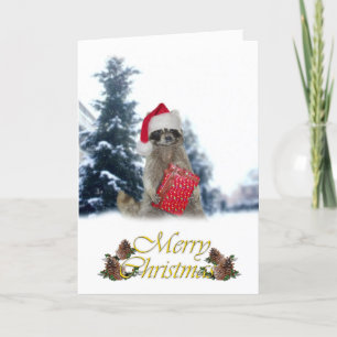 Weihnachts Bandit Raccoon mit Gegenwart Feiertagskarte