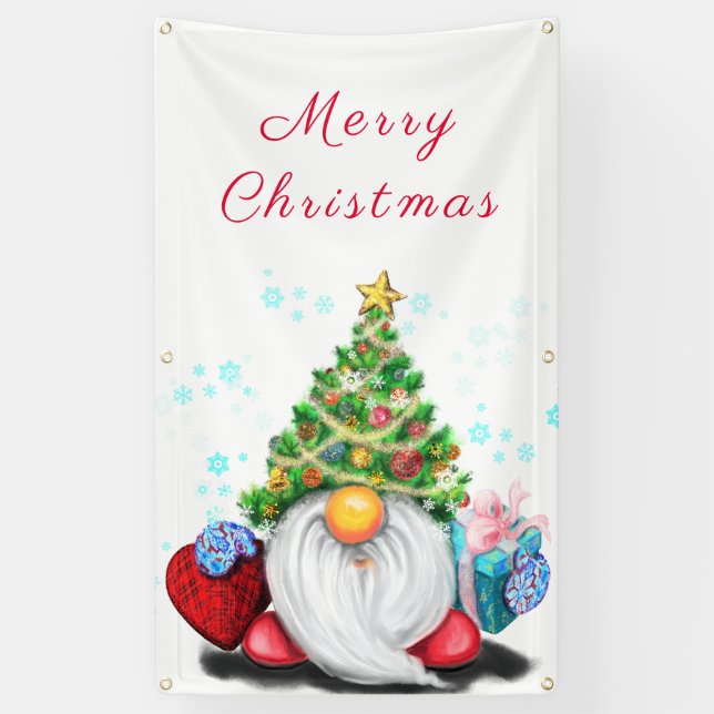 Weihnachts-Banner glücklich Gnome mit Geschenken Banner (Vertikal)