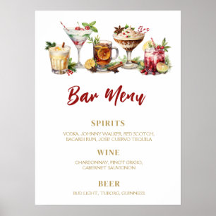 Weihnachts-BAR MENU signalisieren Urlaubscocktails Poster