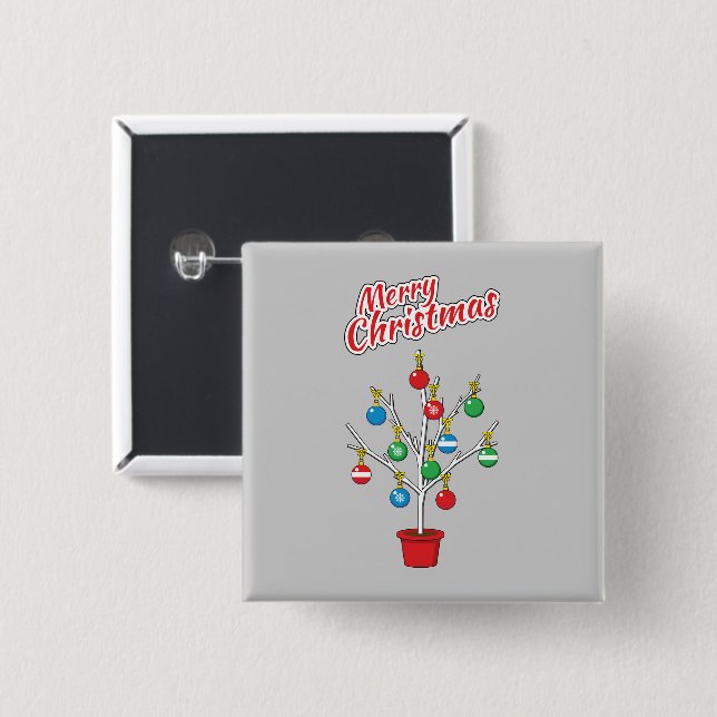 Weihnachts-Bare-Branch Tree - Frohe Weihnachten Button (Vorne & Hinten)