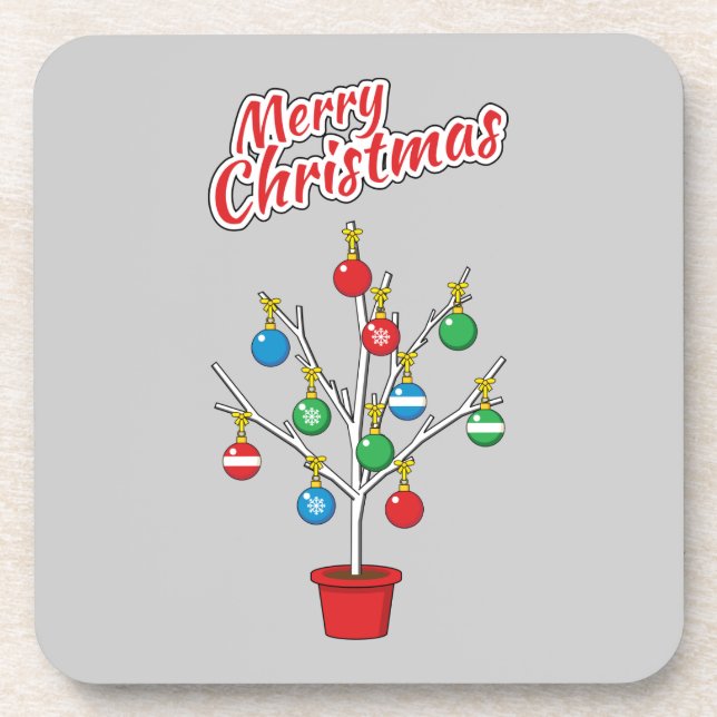 Weihnachts-Bare-Branch Tree - Frohe Weihnachten Getränkeuntersetzer (Vorderseite)