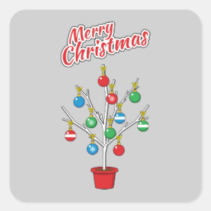 Weihnachts-Bare-Branch Tree - Frohe Weihnachten Quadratischer Aufkleber
