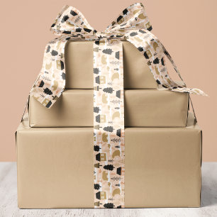 Weihnachts-Bärendorf in Rosa, Schwarz und Gold Satinband