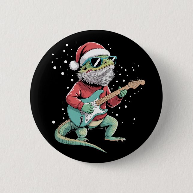 Weihnachts-Bartagame spielt Gitarre Musiker  Button (Vorderseite)
