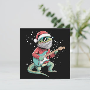 Weihnachts-Bartagame spielt Gitarre Musiker  Feiertagskarte