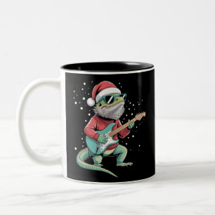 Weihnachts-Bartagame spielt Gitarre Musiker  Zweifarbige Tasse