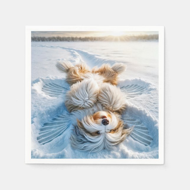 Weihnachts-Bartan Collie Snow Angel Serviette (Vorderseite)