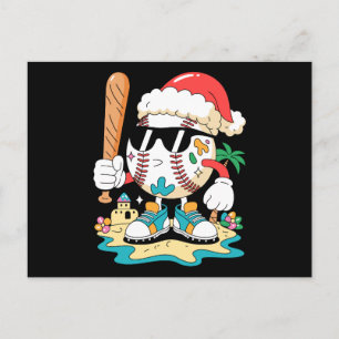 Weihnachts-Baseball-Santa-Hut-Schläger-Strand-Palm Feiertagspostkarte