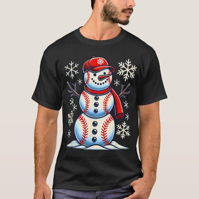 Weihnachts Baseball Snowman Boys Baseball Weihnach T-Shirt (Vorderseite)