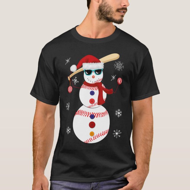 Weihnachts Baseball Snowman Weihnachtsmannmütze Ge T-Shirt (Vorderseite)