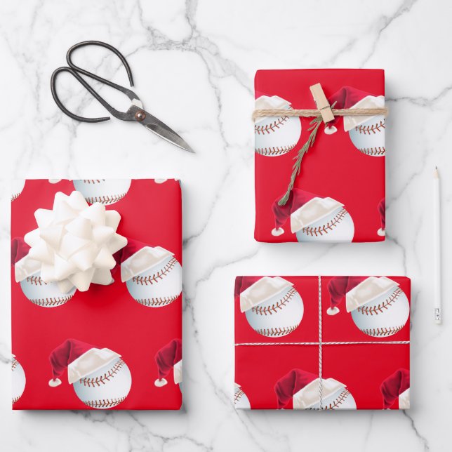 Weihnachts-Baseball-Sport Santa-Set Geschenkpapier Set (Vorderseite)