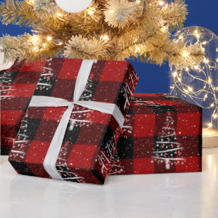 Weihnachts-Baseball und Rote Socken Tree Kariert Geschenkpapier