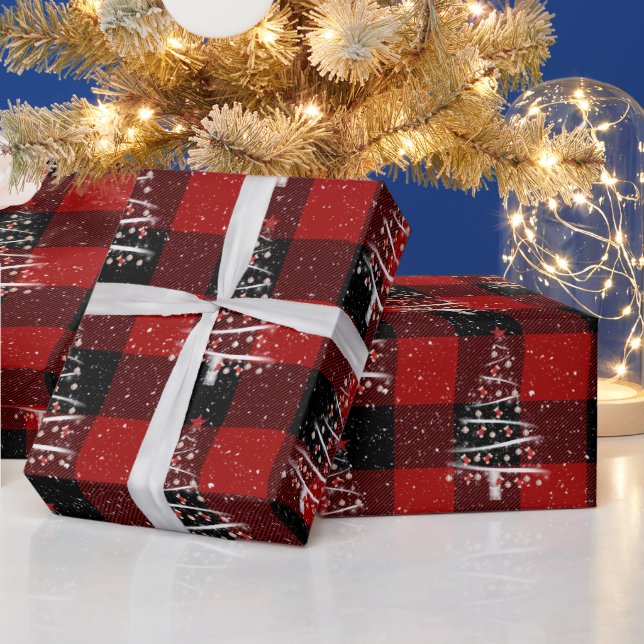 Weihnachts-Baseball und Rote Socken Tree Kariert Geschenkpapier (Feiertage)