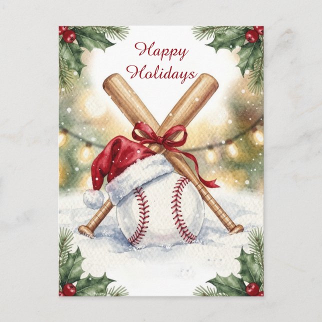 Weihnachts Baseball Weihnachtskarten Feiertagspostkarte (Vorderseite)