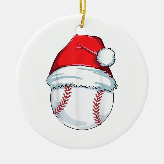 Weihnachts Baseball Weihnachtsmannmütze Ball Kinde Keramik Ornament (Vorne)