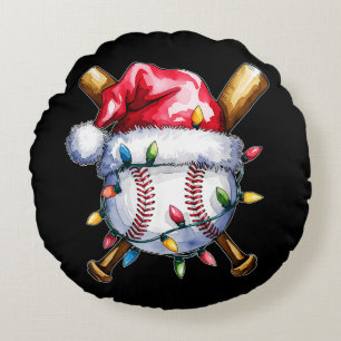 Weihnachts-Baseballspieler-Santa-Hut Rundes Kissen