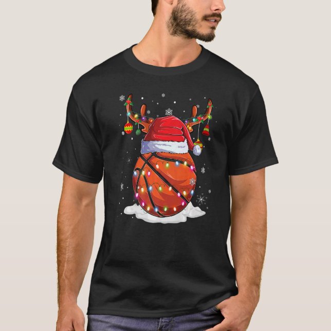 Weihnachts-Basketball-Ball Santa Rédeer Leuchten o T-Shirt (Vorderseite)