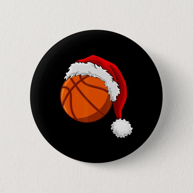 Weihnachts Basketball Ball Weihnachtsmannmütze Män Button (Vorderseite)