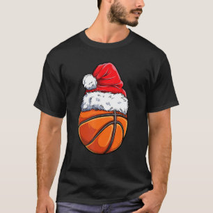 Weihnachts Basketball Ball Weihnachtsmannmütze Wei T-Shirt