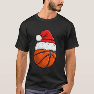 Weihnachts Basketball Ball Weihnachtsmannmütze Wei T-Shirt