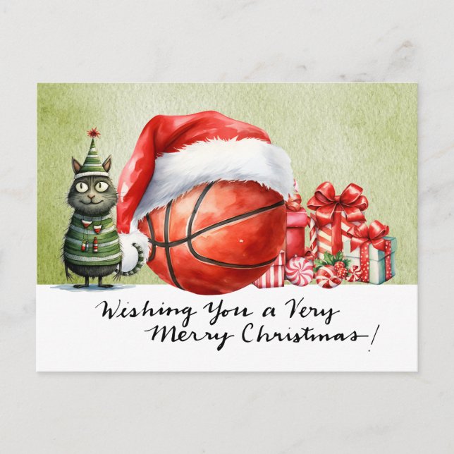 Weihnachts-Basketball Feiertagspostkarte (Vorderseite)